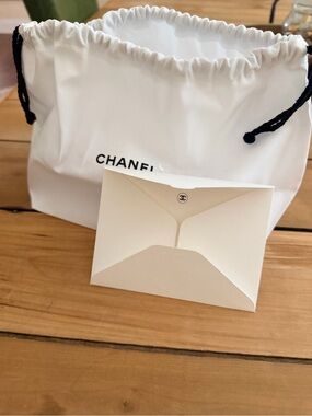 CHANEL White Drawstring Dust Bag with Black Cord and White Envelope